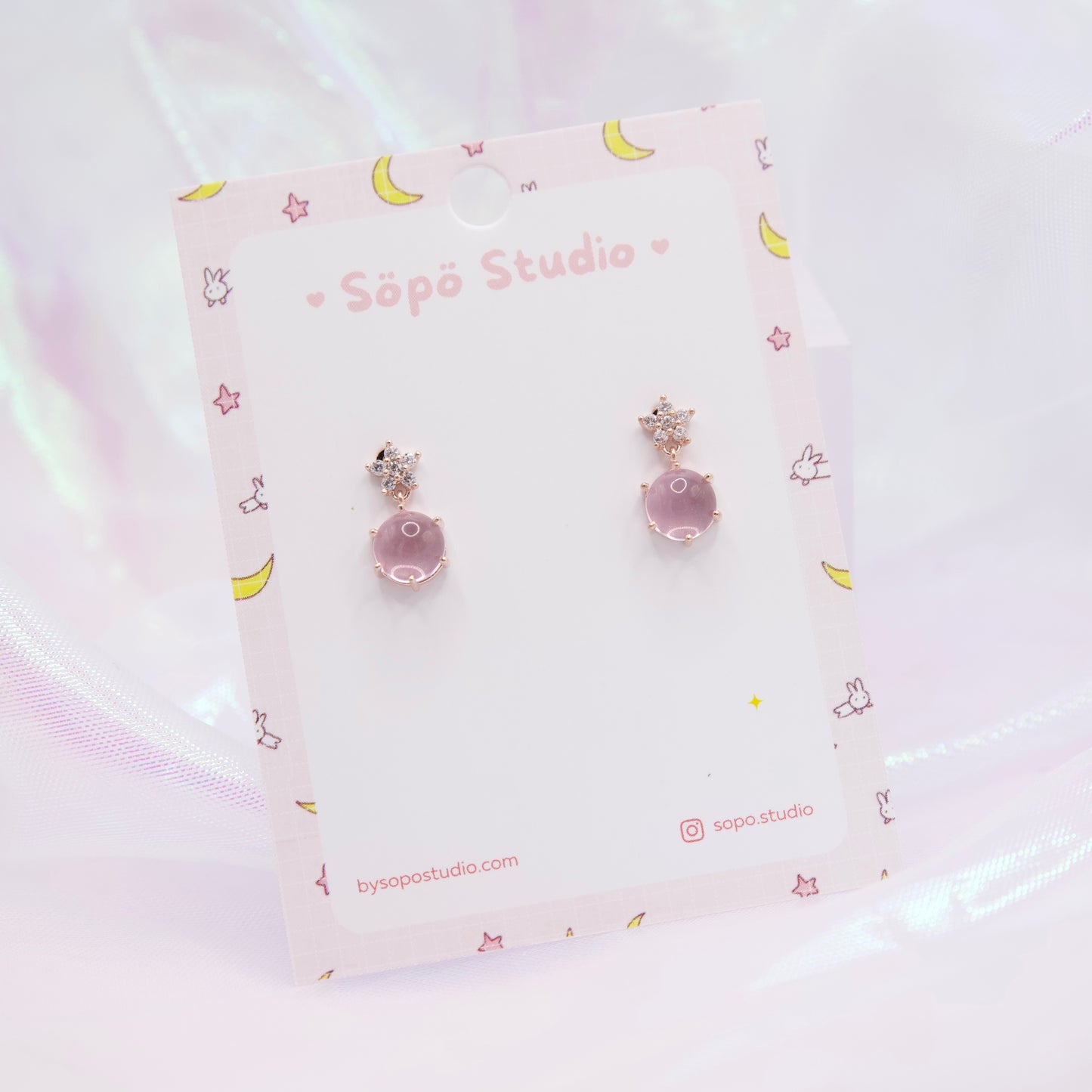 Korean Pink Crystal Drop Dainty Style Earrings