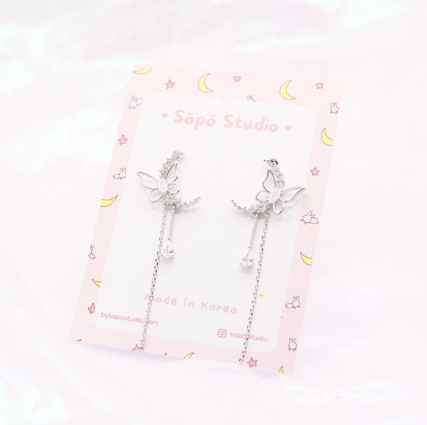 Butterfly Moon Fairy World Dangle Korean Dainty Style Earrings