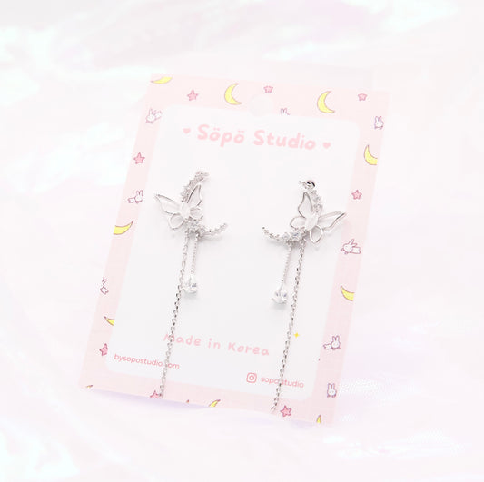 Butterfly Moon Fairy World Dangle Korean Dainty Style Earrings