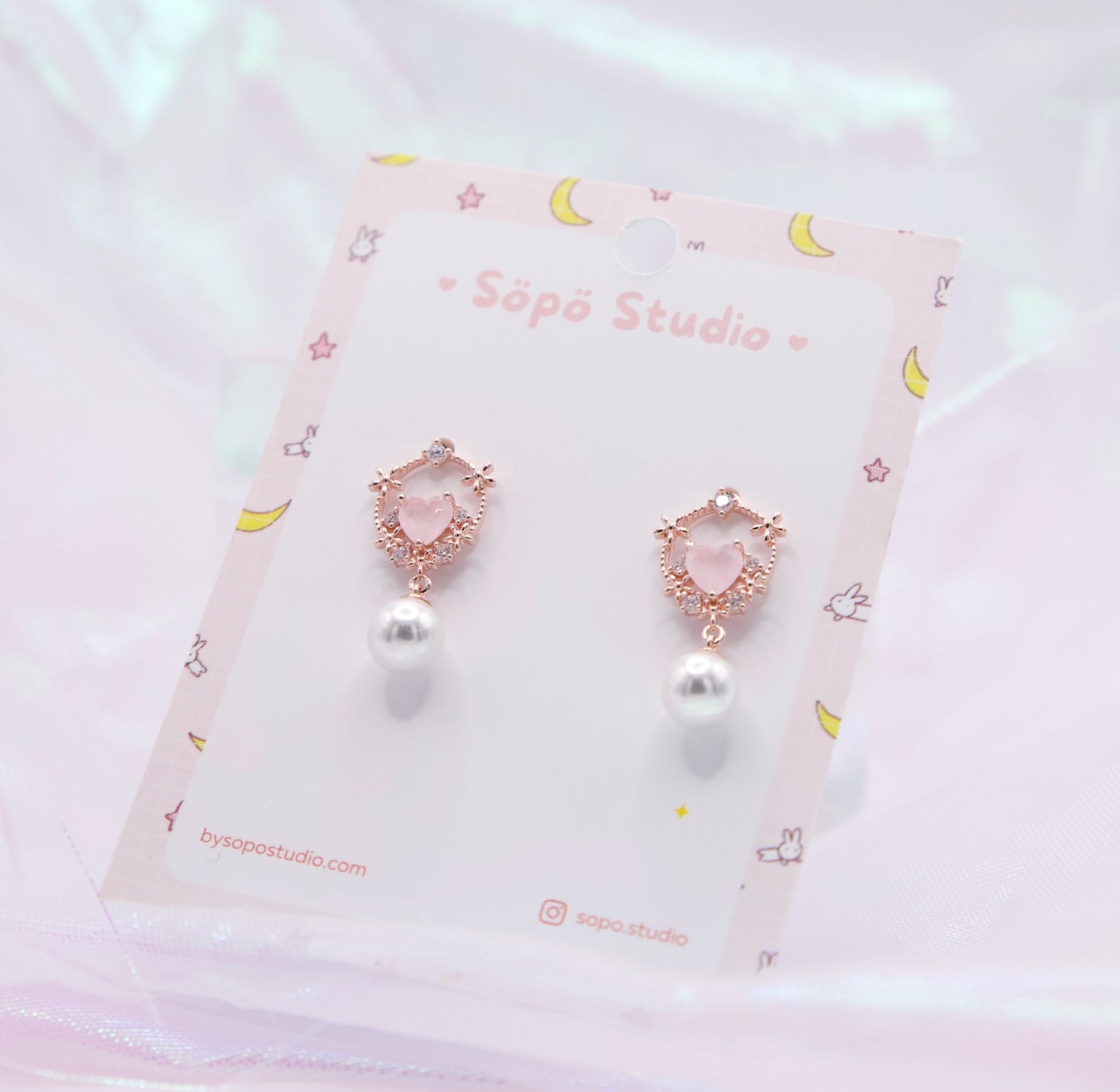 Sailor Moon Inspired Cute Heart Pearl Drop Studs Earrings