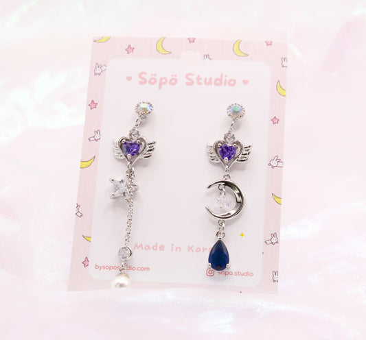 Mis-matched Sailor Moon Mercury Kawaii Dangle Korean Dainty Style Earrings