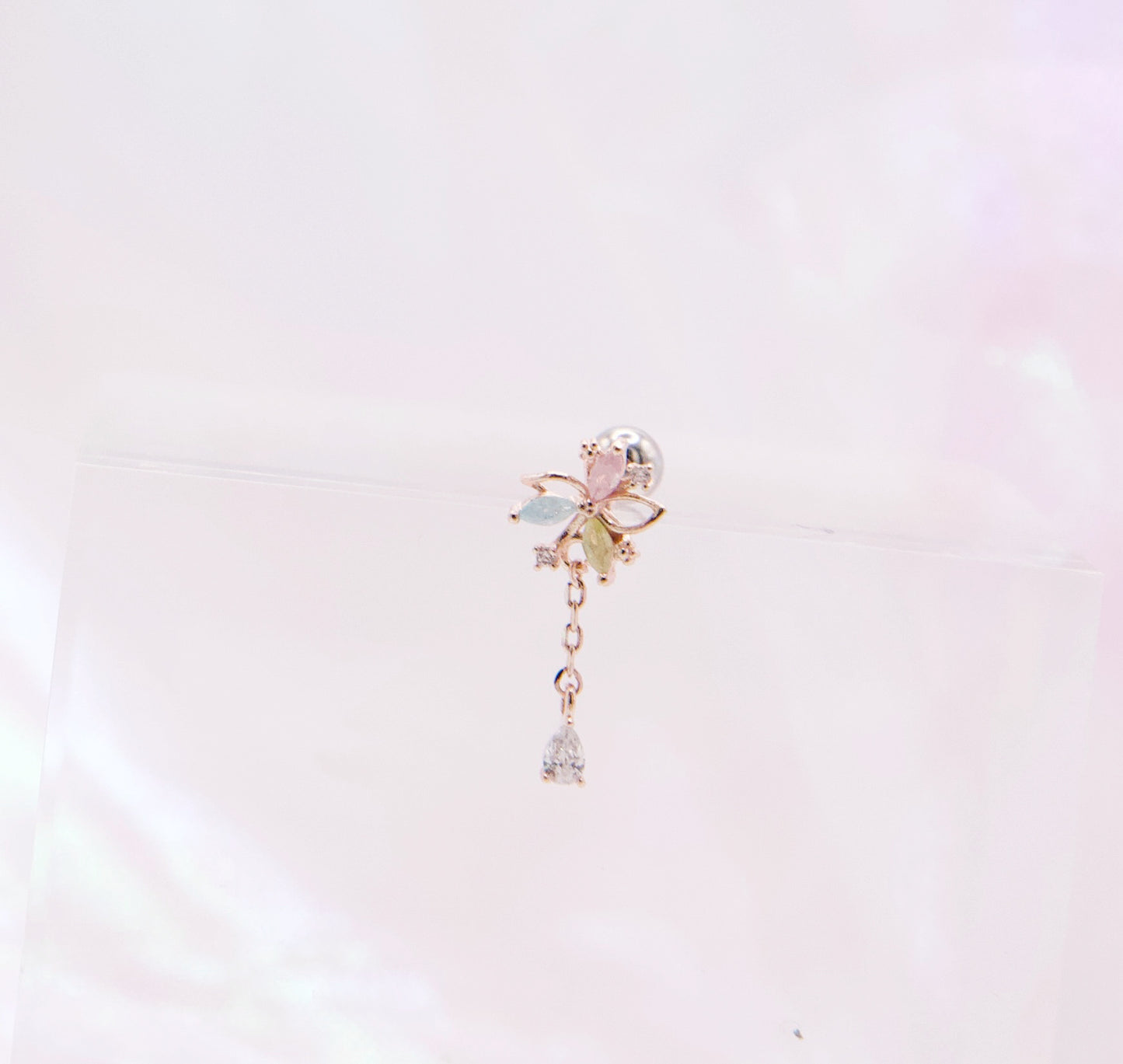 Crystal Flower Chain Drop Ear Piercing