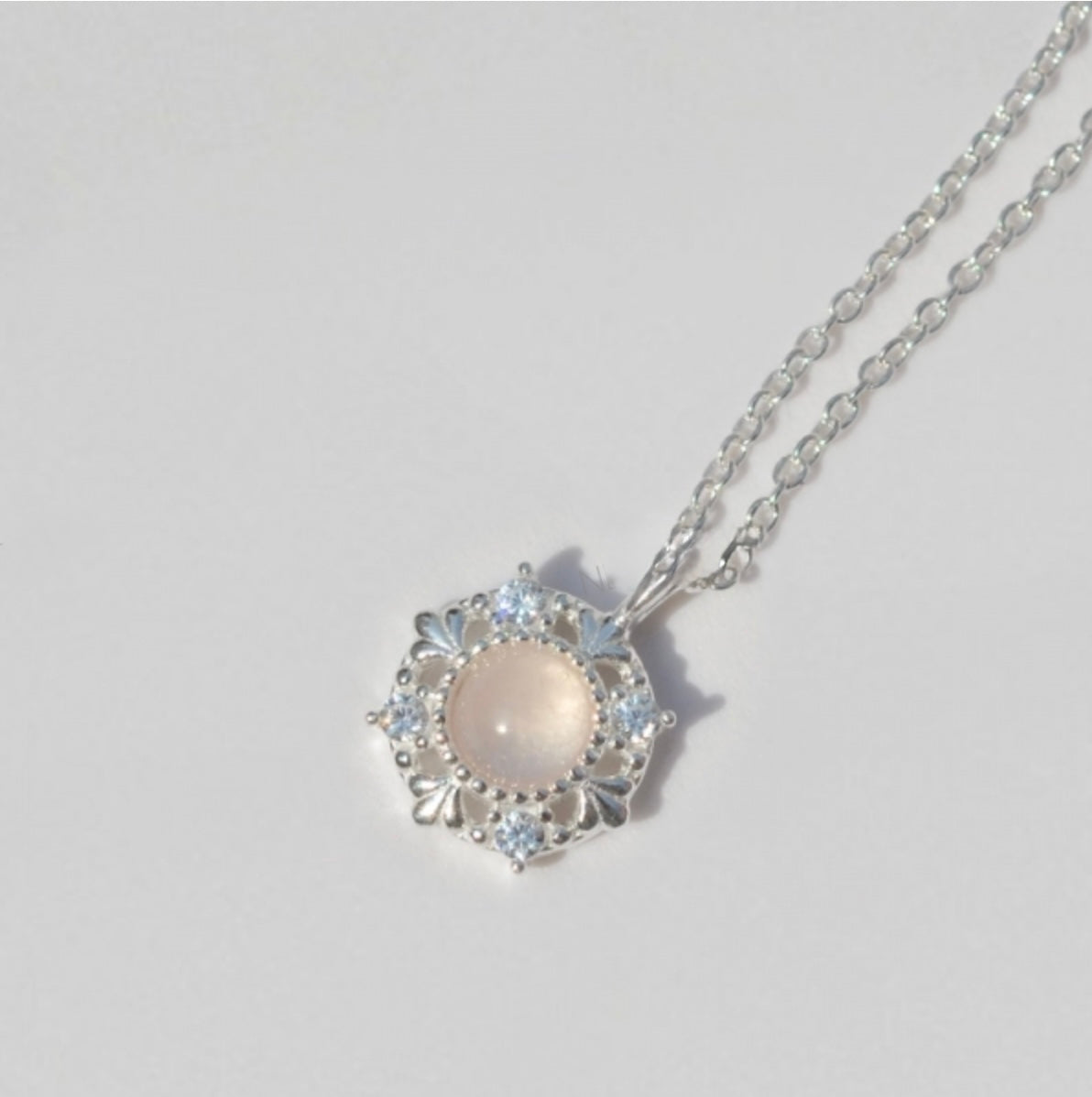 Sterling Silver Natural Stone Royal Romance Elegant Korean Necklace - Aquamarine/Rose Quartz Stone