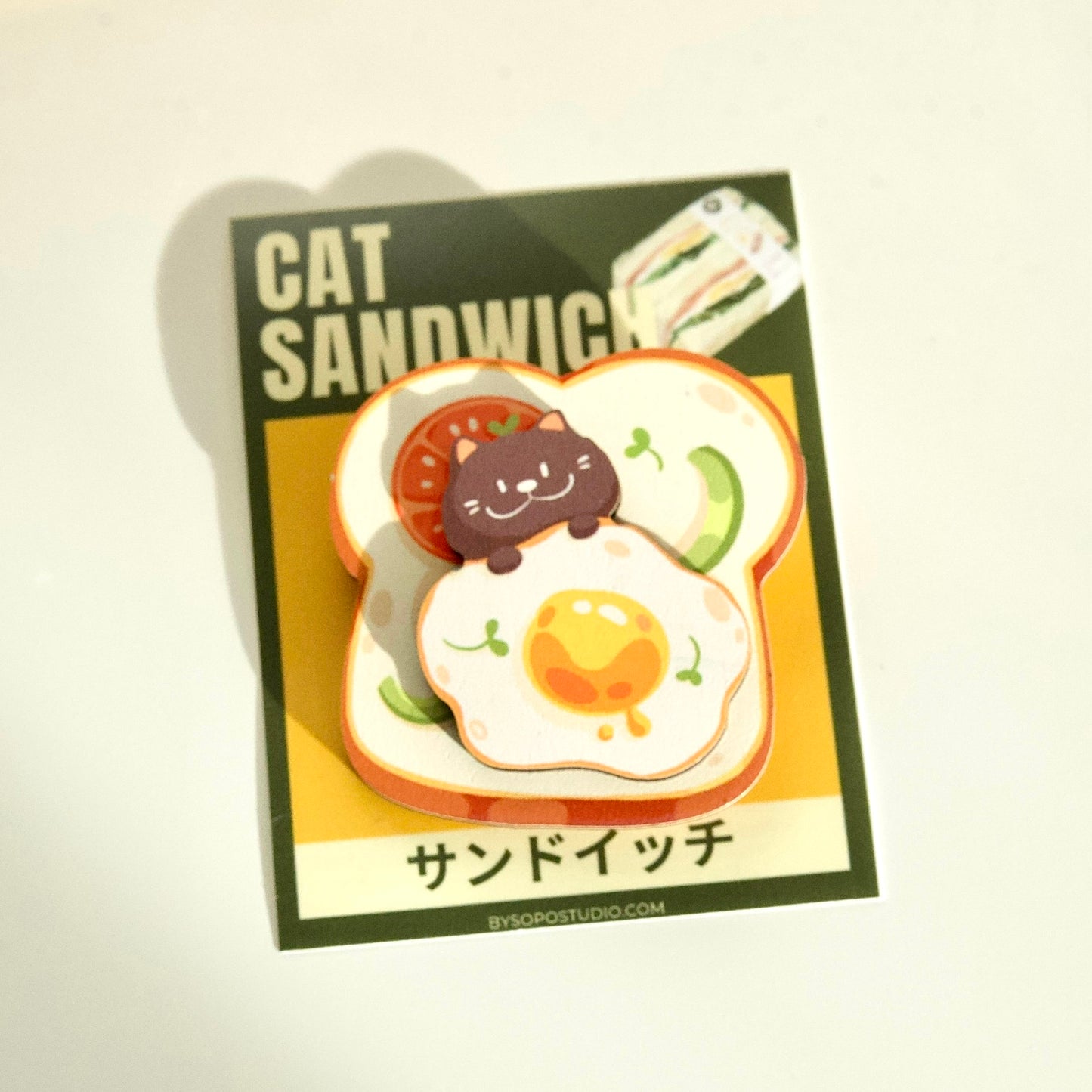 Pastry Pancake Sandwich Black Cat Wooden Pin - 2 layers