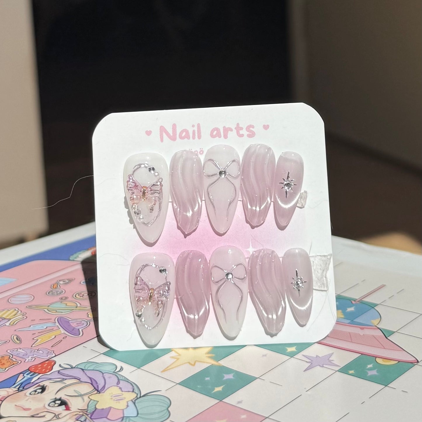 Pastel Glitter Purple Butterfly Cute Korean Style Handmade Press-on Nails