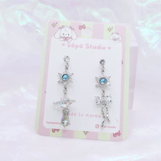 Fairy Ribbon Asymmetrical Opal Korean Dainty Style Earrings