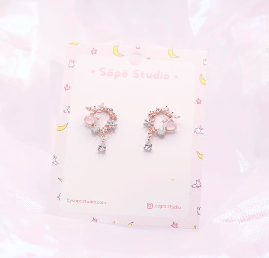 Flower Heart Sweet Dainty Style Stud Earrings