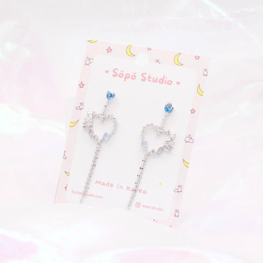 Heart Chain Drop Dangle Korean Earrings - 2 colors