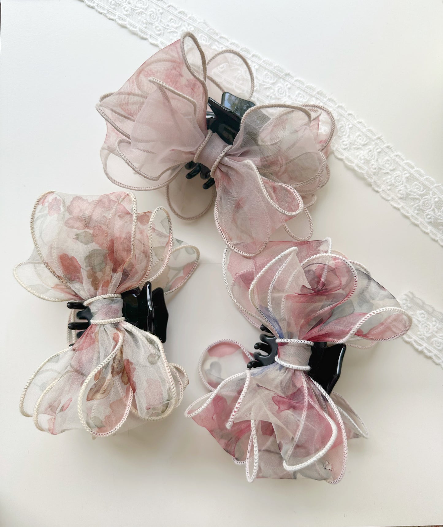 Korean Flower Bundled Ribbon Hair Claw