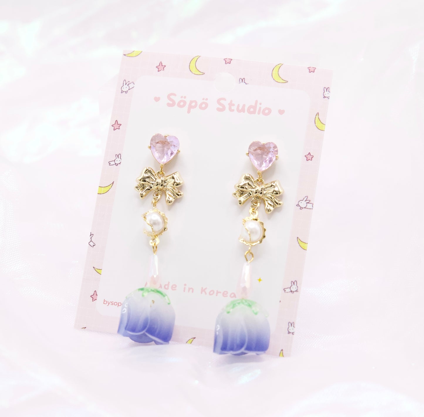 Fairycore Tulip Ribbon Dangle Korean Dainty Style Earrings