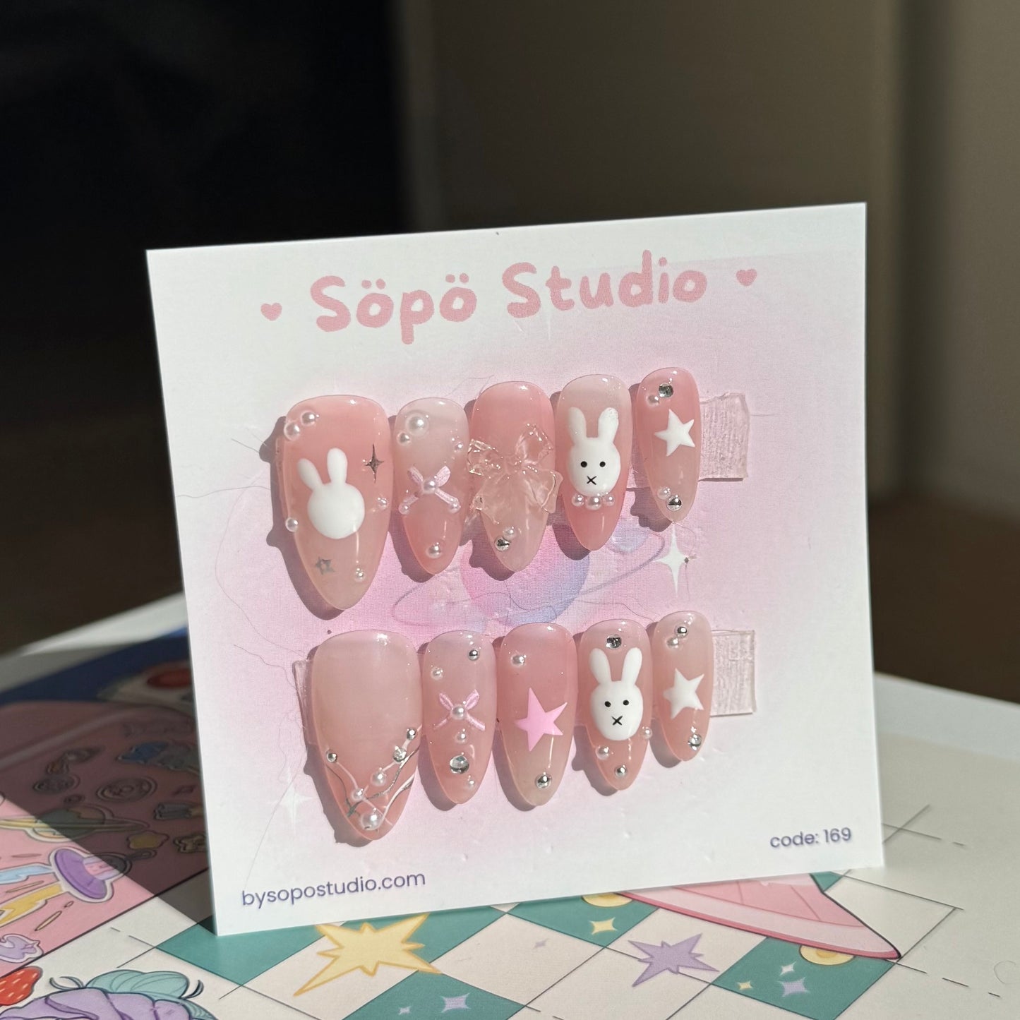 Cute Bunny Pastel Pink Handmade Press-on Nails