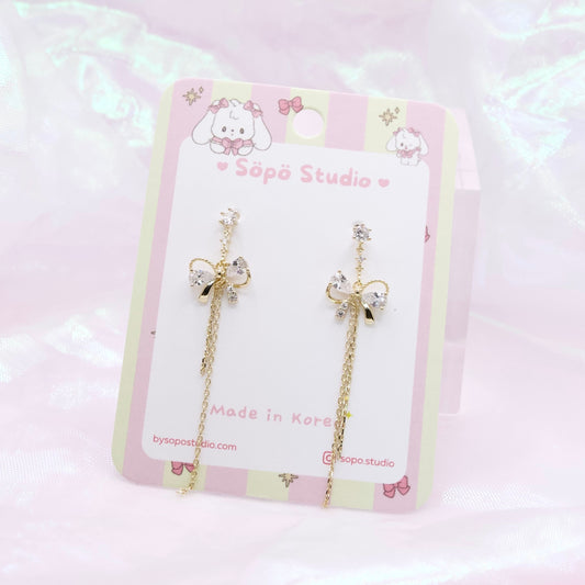 Cute Ribbon Fairy Chain Drop Korean Dainty Style Earrings - 2 colours