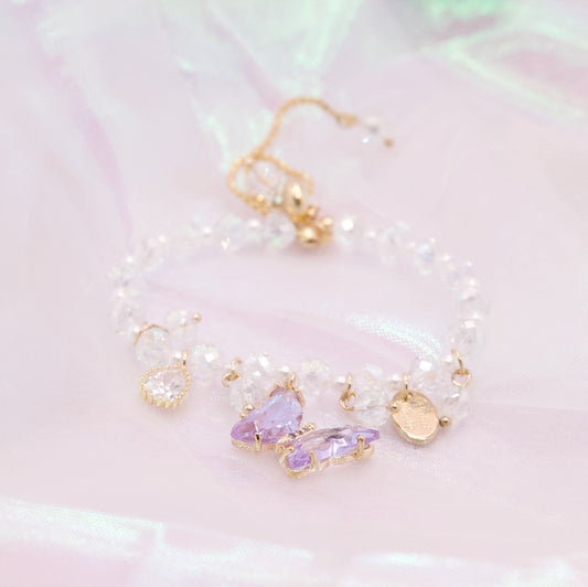 Crystal Purple Butterfly Charm Bracelet