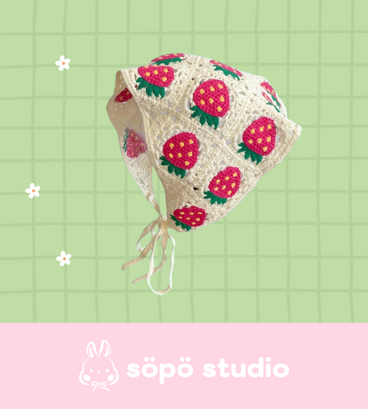 Crochet Triangle Cute Vintage Head Scarf - Strawberry