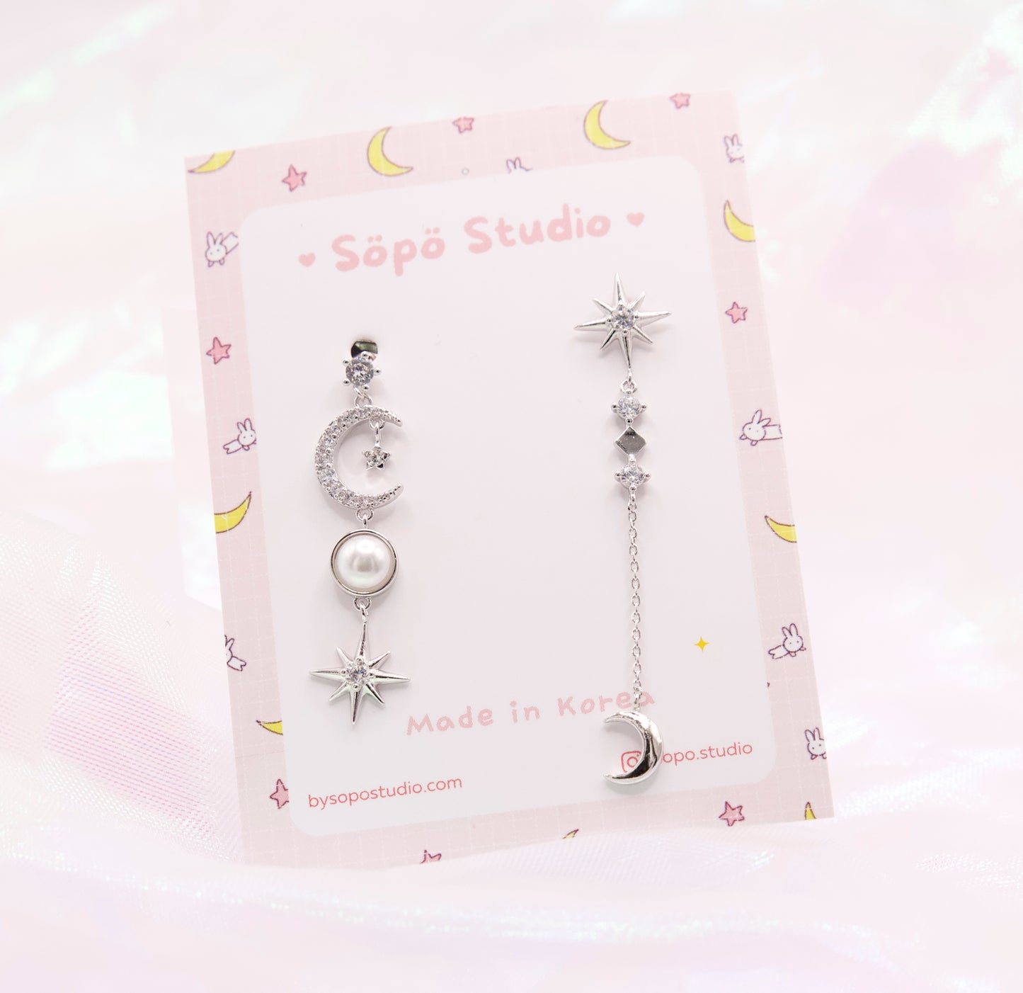 Mis-matched Moon Star Dangle Korean Dainty Style Earrings