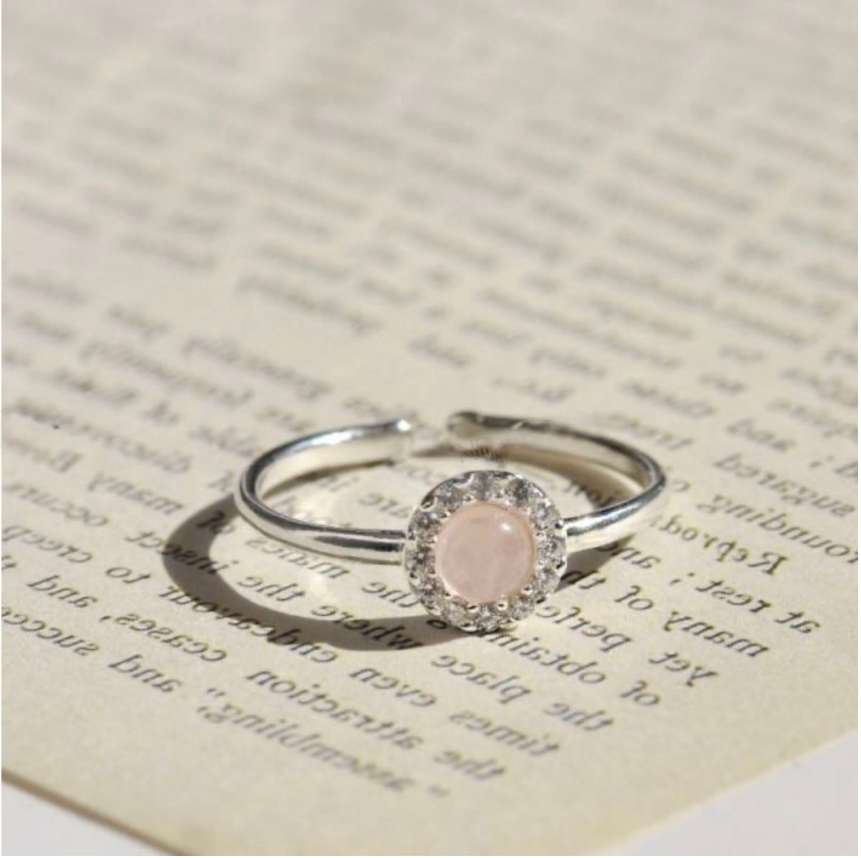 Natural Stone Sterling Silver Ring Made in Korea - Aquamarine/Rose Quartz