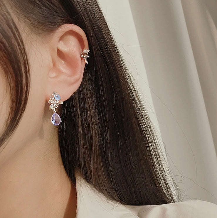 Korean Magical Flower Blossom Crystal Drop Dainty Earrings