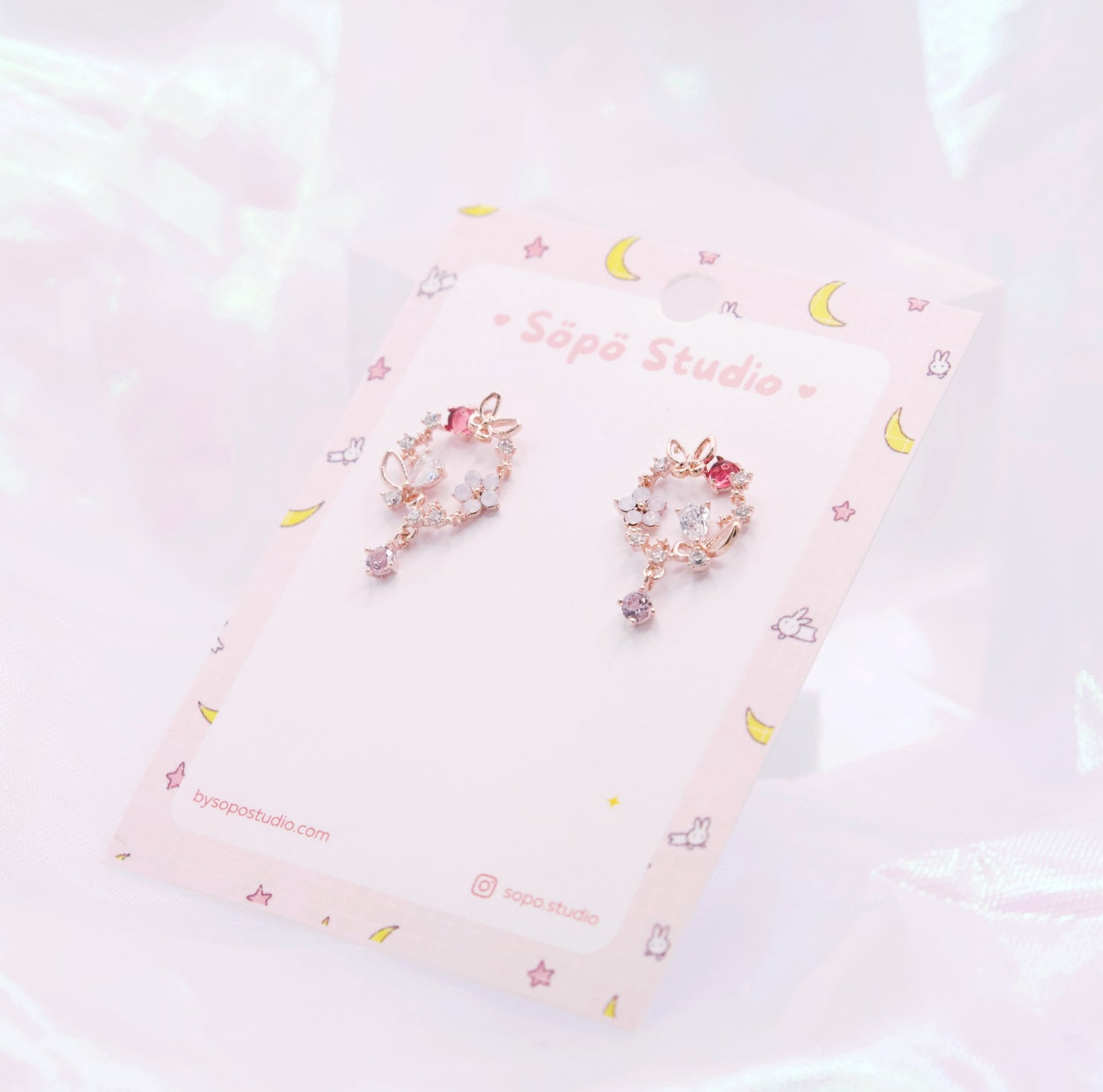 Sweet Forest Butterfly Flower Crystal Drop Korean Earrings