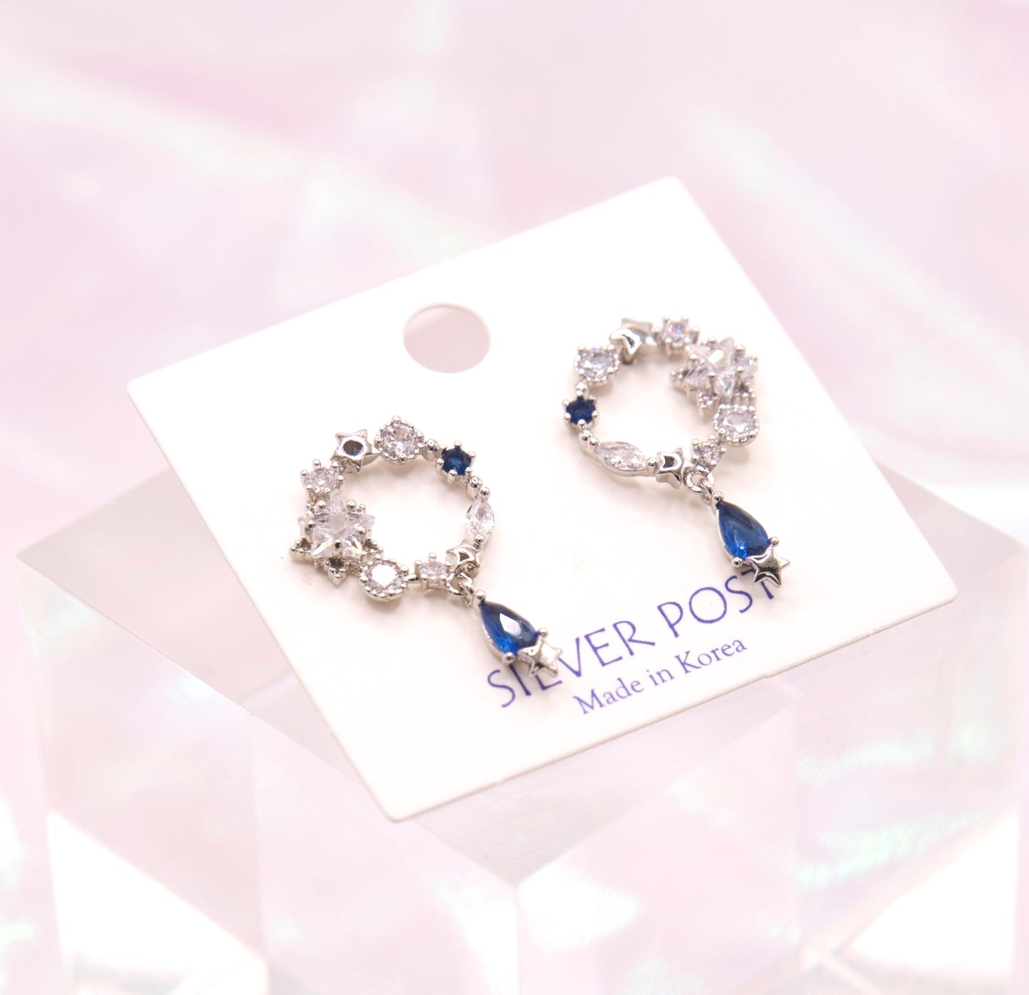 Romantic Flower Star Blue Sapphire Crystal Drop Earrings