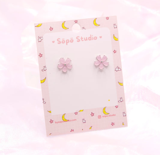 Korean Cute Spring Sakura Pink Pastel Flower Stud Earrings