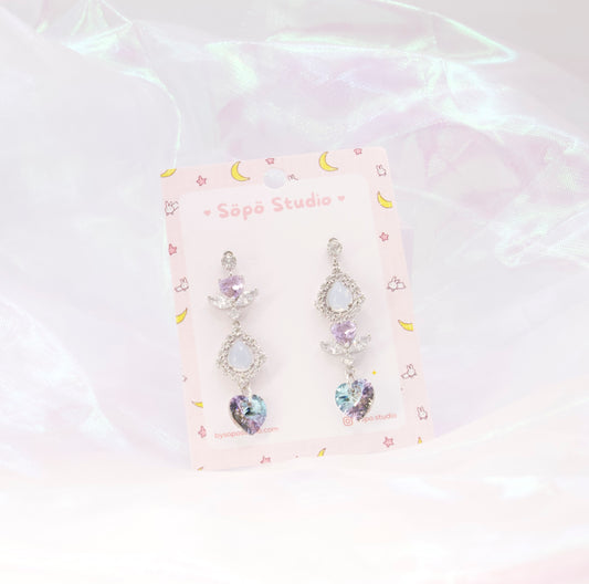 Mis-matched Crystal Hologram Heart Drop Dangle Earrings