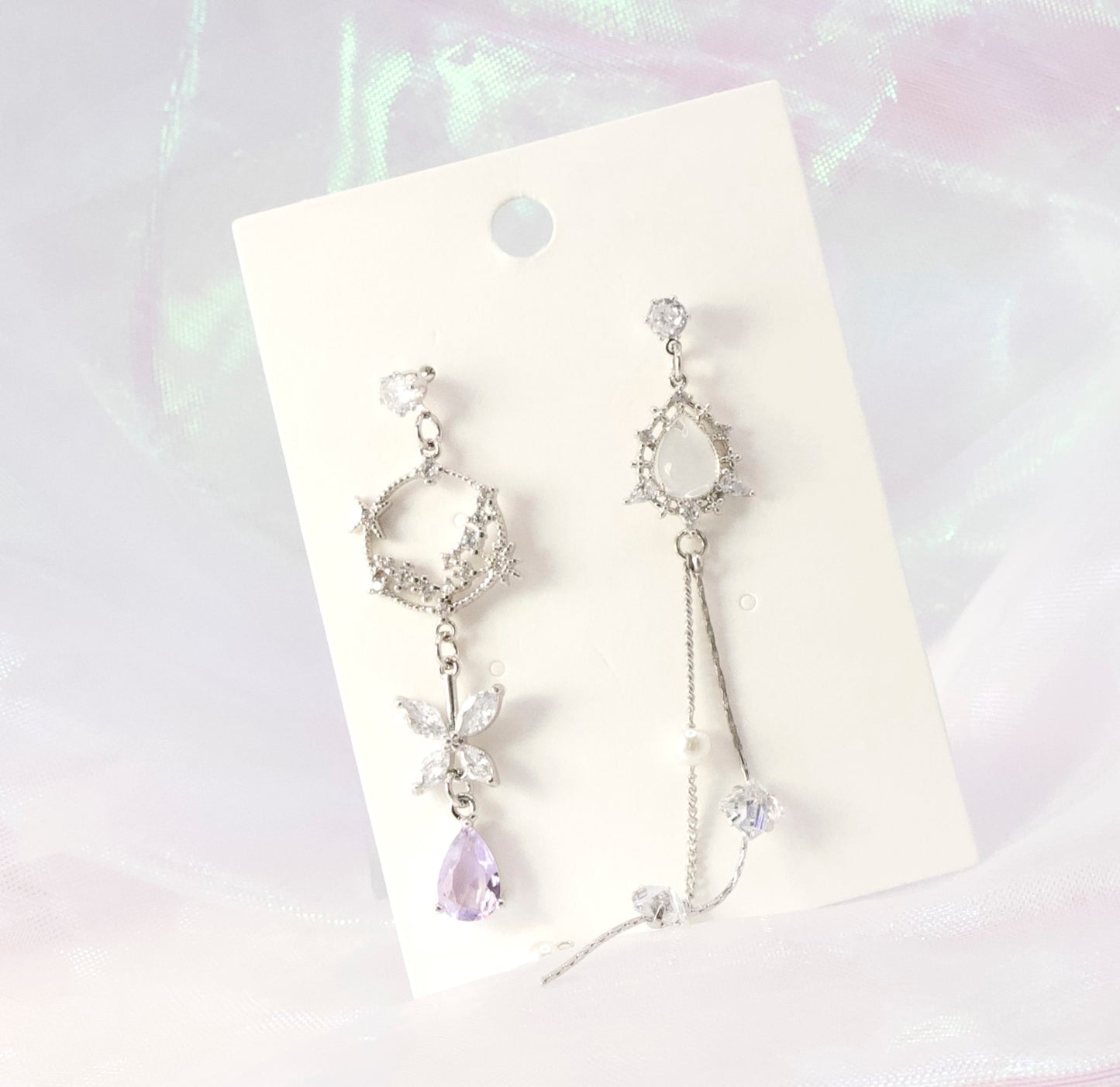 Mis-matched Crystal Chain Drop Korean Earrings