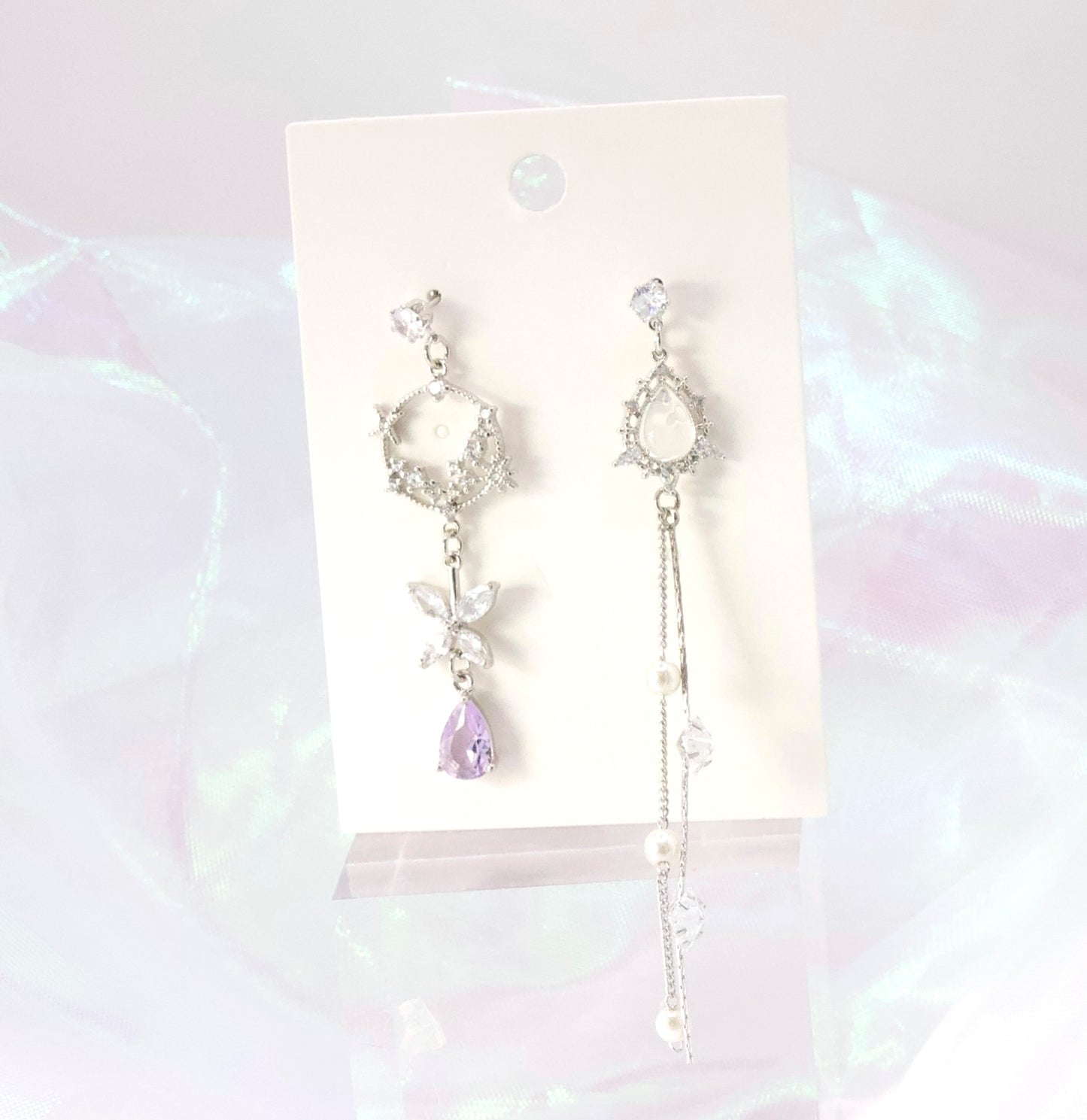 Mis-matched Crystal Chain Drop Korean Earrings