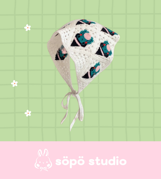 Crochet Triangle Cute Vintage Head Scarf - Witch Frog