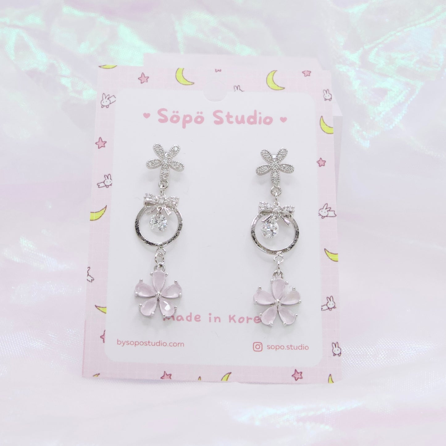 Sakura Flower Ribbon Korean Dainty Style Earrings