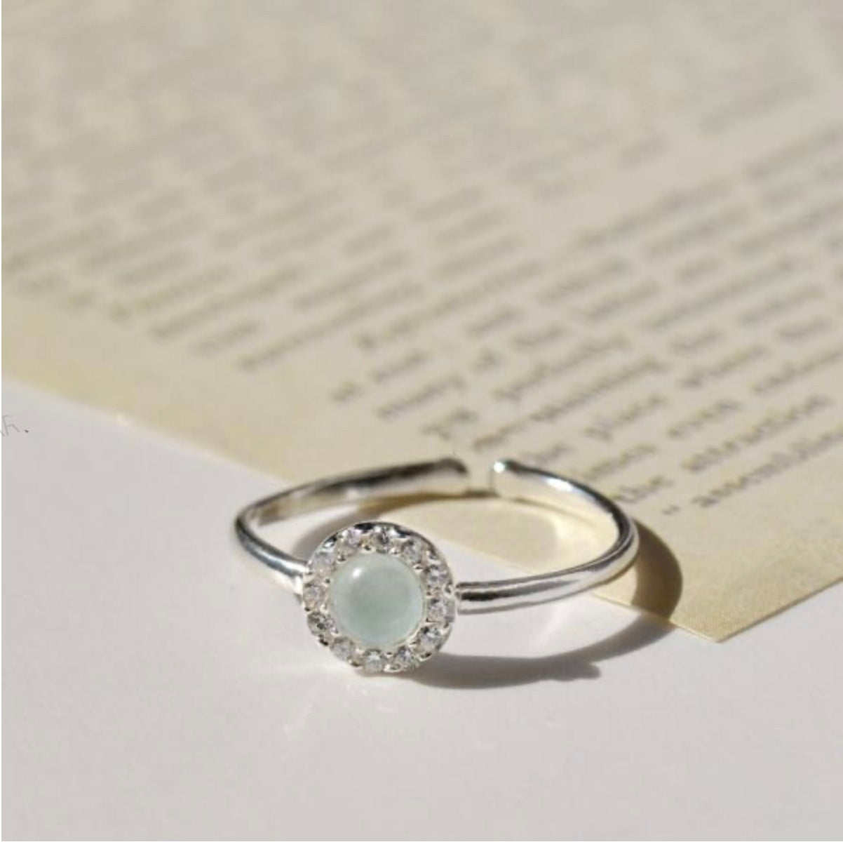 Natural Stone Sterling Silver Ring Made in Korea - Aquamarine/Rose Quartz