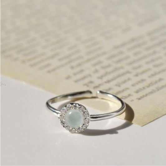Natural Stone Sterling Silver Ring Made in Korea - Aquamarine/Rose Quartz