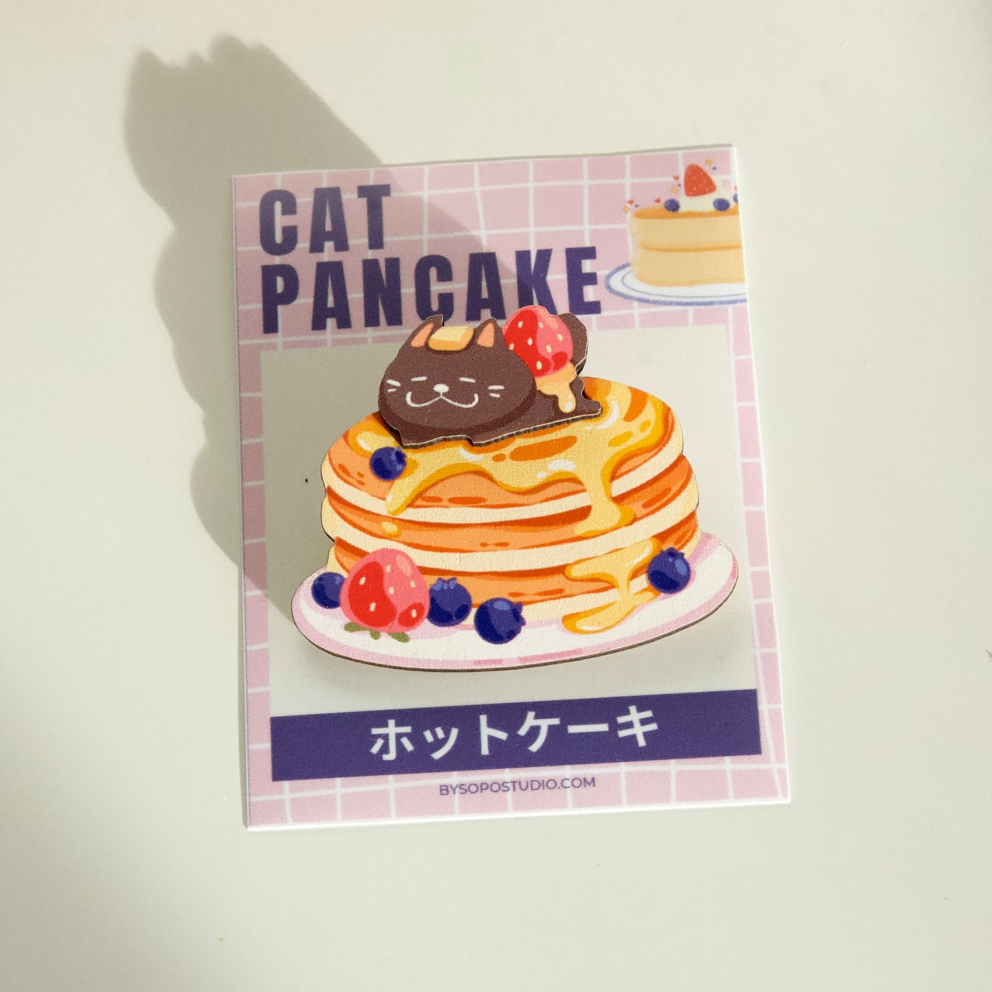 Pastry Pancake Sandwich Black Cat Wooden Pin - 2 layers