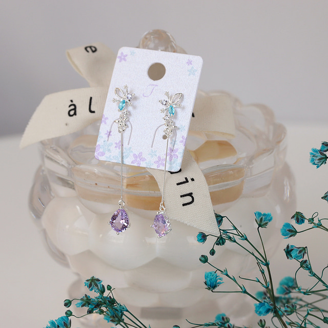 Flower Crystal Blue Drop Korean Earrings
