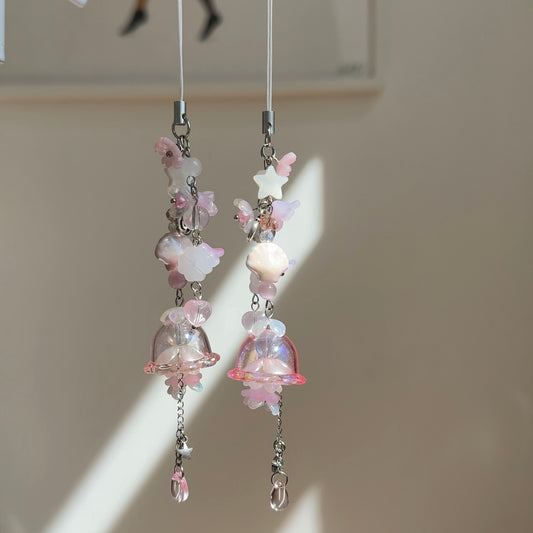 Pink Pastel Jellyfish Flower Phone Charm/Key ring