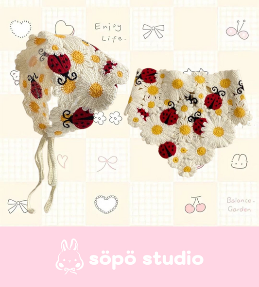 Crochet Triangle Cute Vintage Head Scarf - Summer Daisy Field