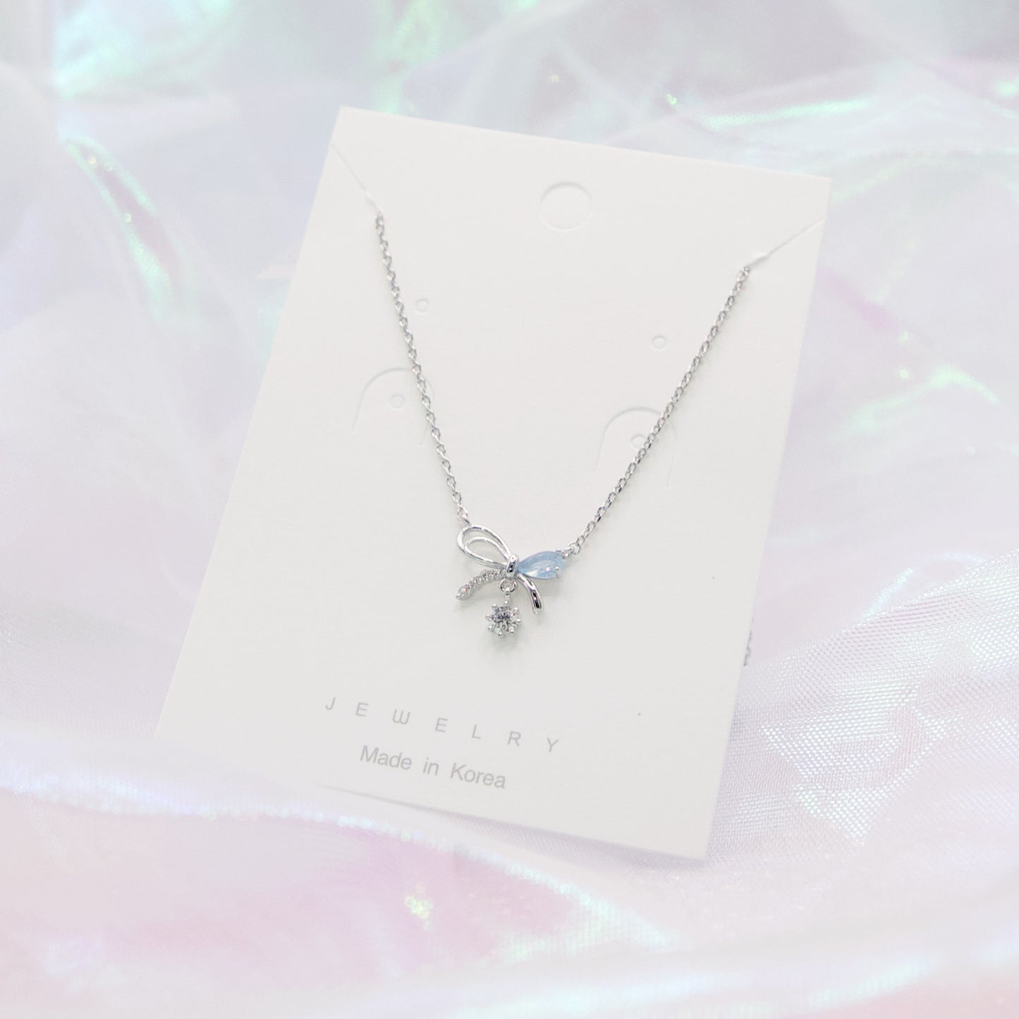 Korean Petit Cute Bow Crystal Drop Necklace