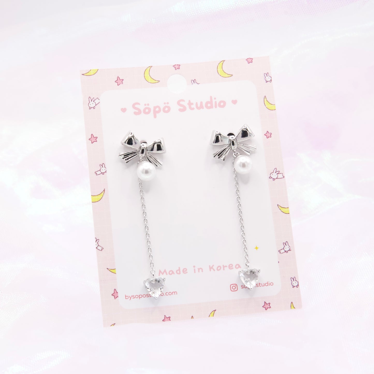 Ribbon Elegant Pearl Drop Dangle Korean Earrings