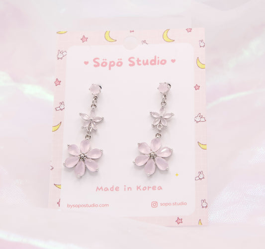 Sakura Flower Blossom Dangle Korean Earrings - 2 colors