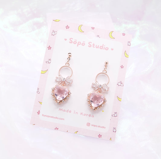 Cute Pink Heart Dangle Korean Earrings
