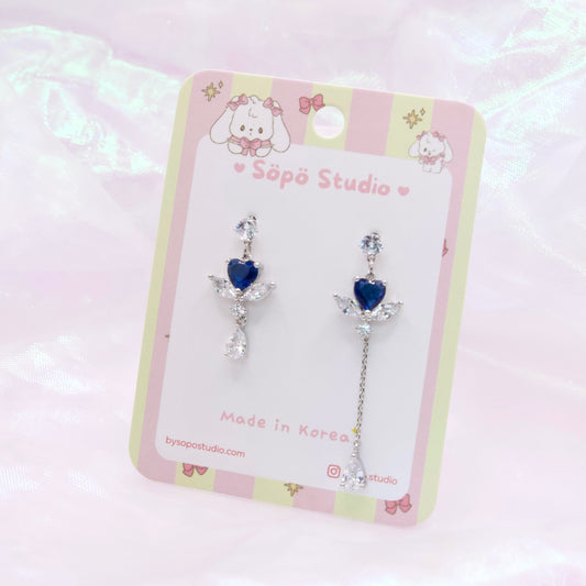 Sapphire Blue Heart Angel Fairy Korean Dainty Style Earrings