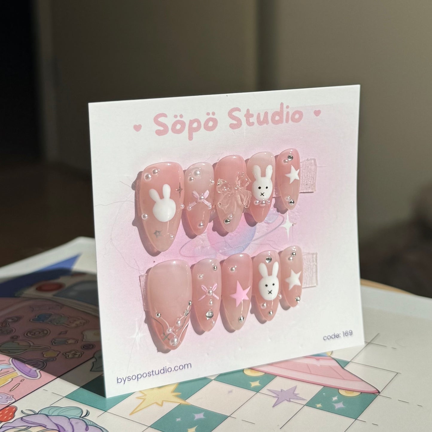 Cute Bunny Pastel Pink Handmade Press-on Nails