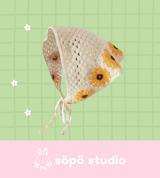 Crochet Triangle Cute Vintage Head Scarf - Daisy Flower