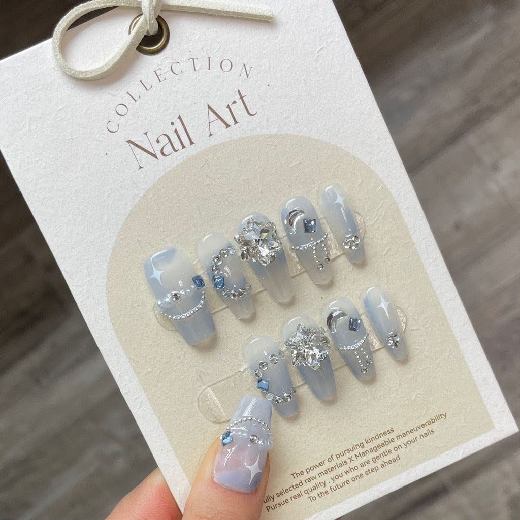 Star Light Blue Pastel Handmade Press-on Nails