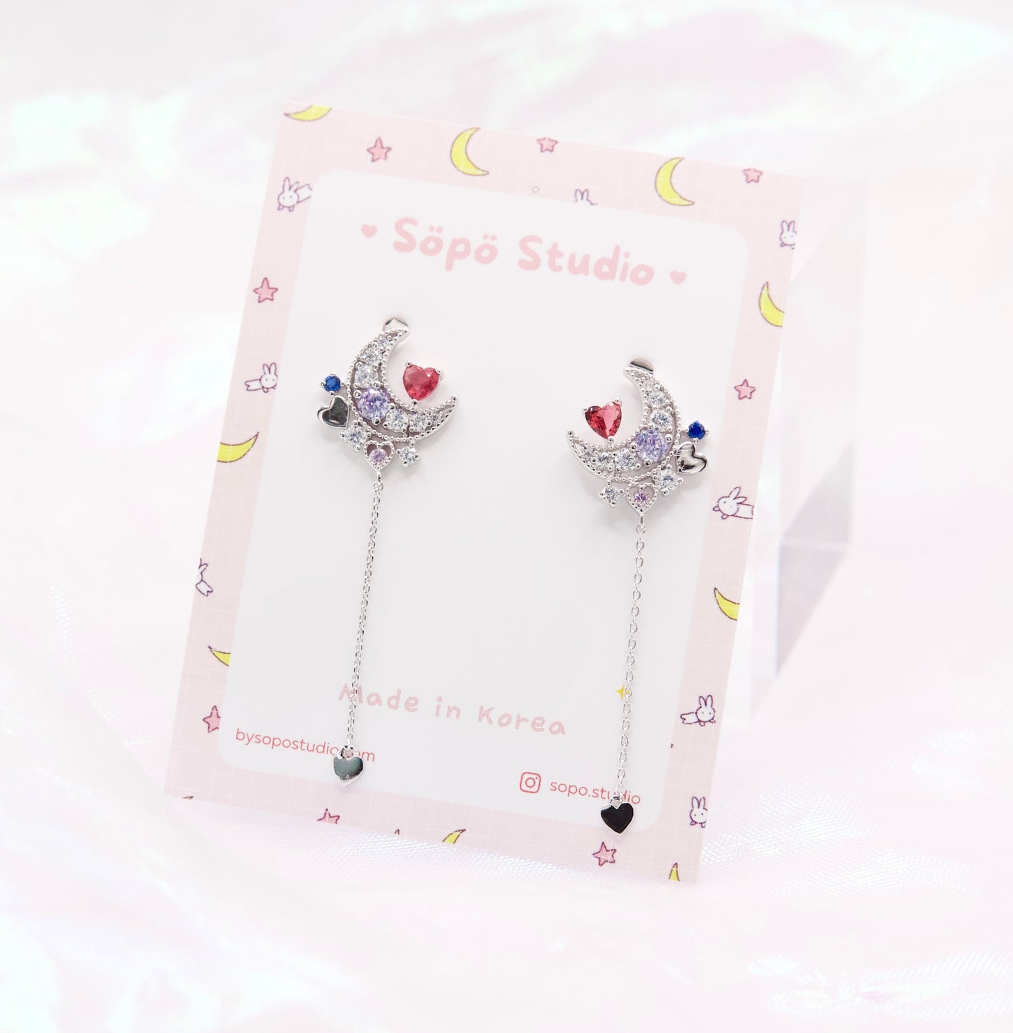 Moon Love Planet Sakura Dangle Korean Dainty Style Earrings