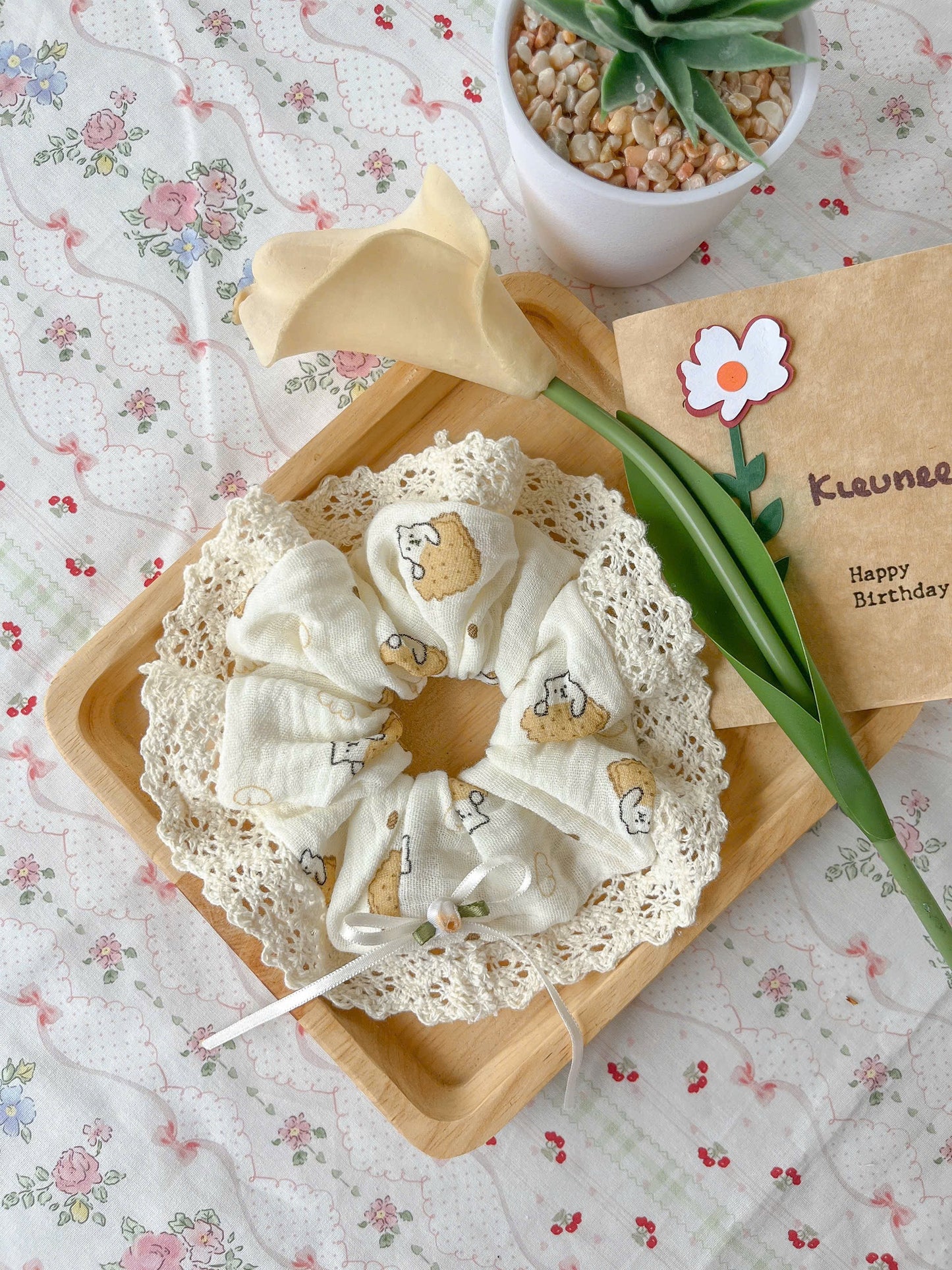 Cute Summer Muslin Laced Scrunchie