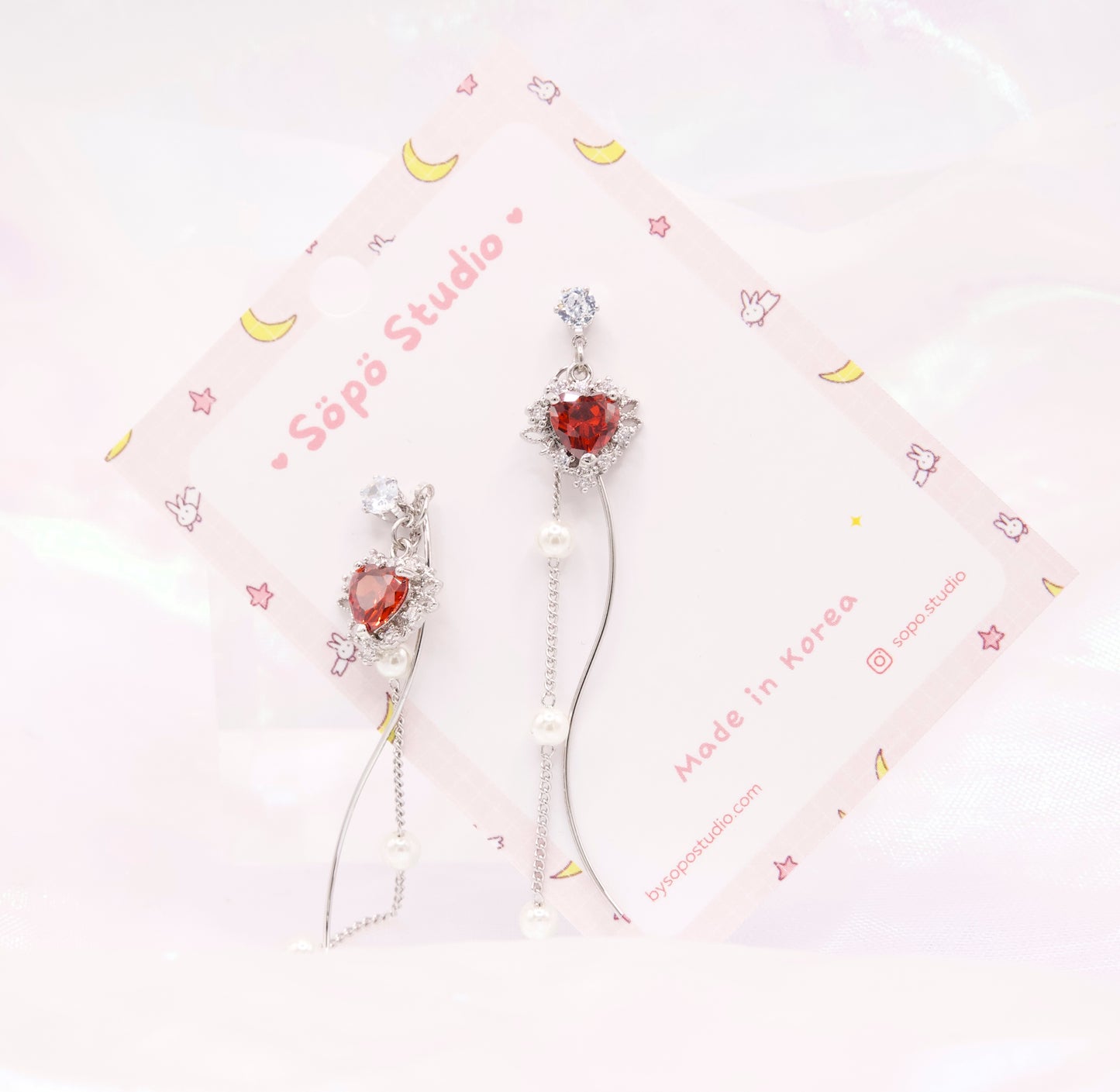 Stone Heart Pearl Drop Dangle Korean Dainty Style Earrings - 2 Colors