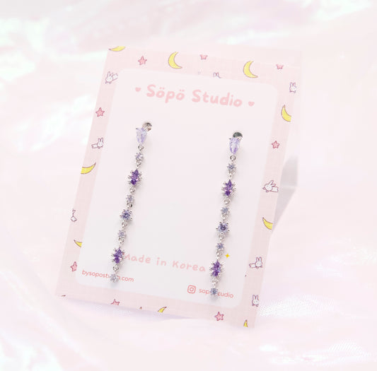 Elegant Minimalist Purple Petit Crystal Dangle Korean Dainty Style Earrings