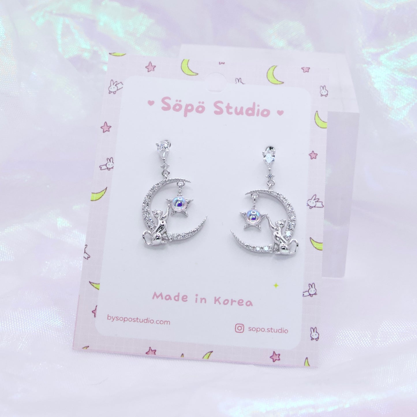 Cat Moon Opal Stone Fairy Korean Dainty Style Earrings