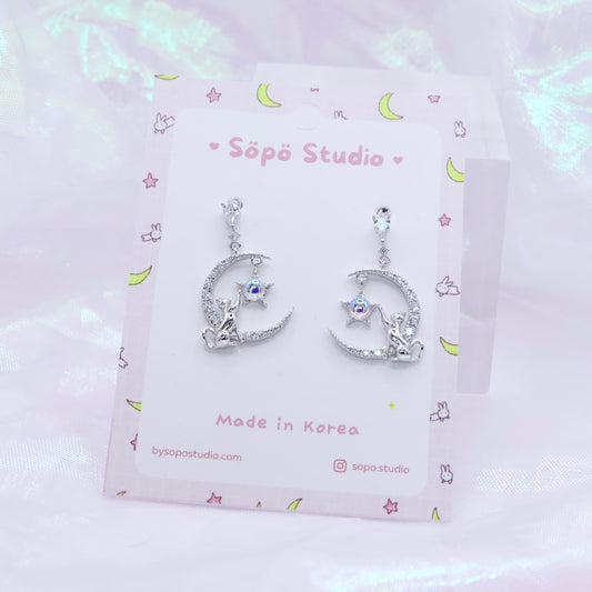 Cat Moon Opal Stone Fairy Korean Dainty Style Earrings