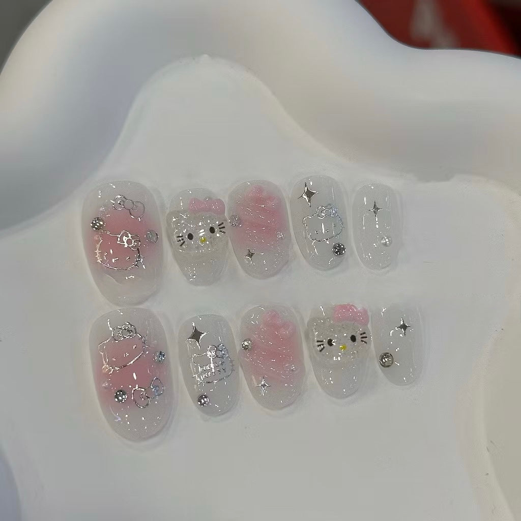 Daily Short Nails Kitty Handmade Press-on Nails